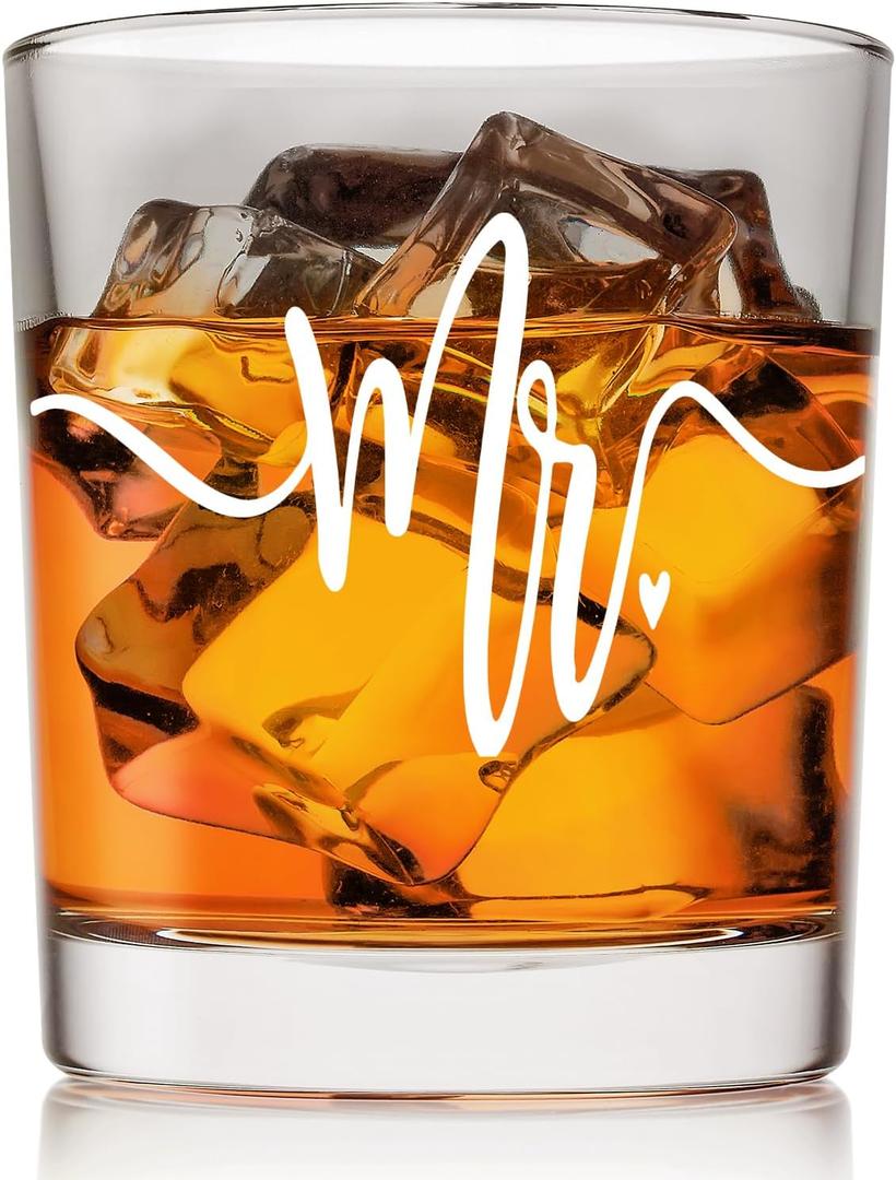 Voatok Mr Gifts Whiskey Glasses 10 oz, Wedding Engagement Bachelor Party Gifts for Him Groom, Old Fashioned Rocks Glasses for Men Drinking Scotch Bourbon Cocktail Liquor Vodka