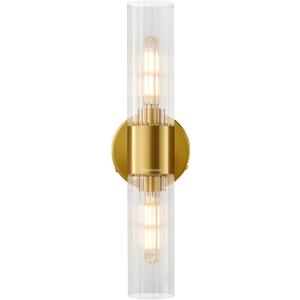 Bathroom Light Fixtures 2-Light, Modern Vanity Light for Bathroom, Wall Sconce, Bath Light with Glass Rods Shades for Mirror Bedroom Hallway (Brushed Brass)
