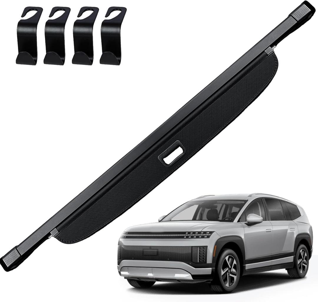 AUXKO Retractable Cargo Cover for Hyundai Ioniq 9 2026, Carbon Fiber | 4 PCS Headrest Hooks, Tool-free Shade, Anti-peeping Privacy Screen, Anti-UV Luggage Accessory, Waterproof Rear Trunk Cover