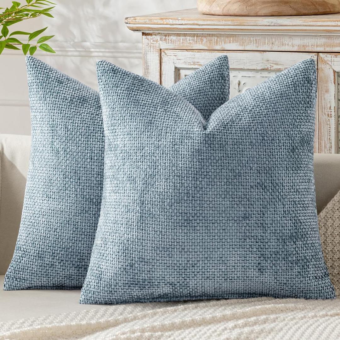 MIULEE Pack of 2 Light Blue Throw Pillow Covers 18x18 Inch Coastal Summer Modern Boho Accent Decorative Pillow Covers Soft Chenille Farmhouse Cushion Covers for Home Decor Couch Bed Sofa Living Room