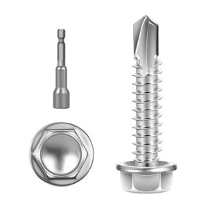 #14 x 1-1/4" (100 PCS) Sheet Metal Screws, Hex Washer Head Self Drilling Screw, 410 Stainless Steel Flanged Fast Self Tapping Screws