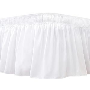 Wrap Around Bed Skirts for Queen Beds 14" Drop, White Adjustable Elastic Dust Ruffles Easy Fit Wrinkle Resistant Silky Luxurious Fabric Machine Washable