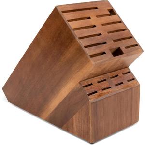 20 Slot Knife Block Storage without Knives,Acacia Wood Universal Knife Holder for Kitchen Countertop,Large Butcher Block Organizer,Easy Kitchen Knife Storage (Brown)