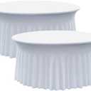 Nobed HHT 2 pk White Round Spandex Tablecloth for 60in Tables, Wrinkle Free Stretchy 120inch Fitted 5FT Table Cloths Round Table Covers with Skirt for Wedding Party Dining Banquet Events