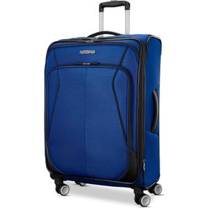 American Tourister 4 KIX 3.0 Checked-Medium Softside Expandable Luggage with 4 Spinner Wheels, Sapphire Blue