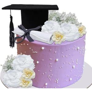 11 PCS Congrats Grad Cake Topper Graduation Caps Scroll Decorations with Artificial Champagne/White Flowers and Babys Breath for Graduation Party Birthday Party Supplies