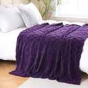 Purple Fleece Throw Blanket 50”×70” for Couch Sofa Bed,Super Soft Cozy Plush Microfiber Flannel Blanket with 3D Checkered Design Lightweight for Adults,Woman,Girls