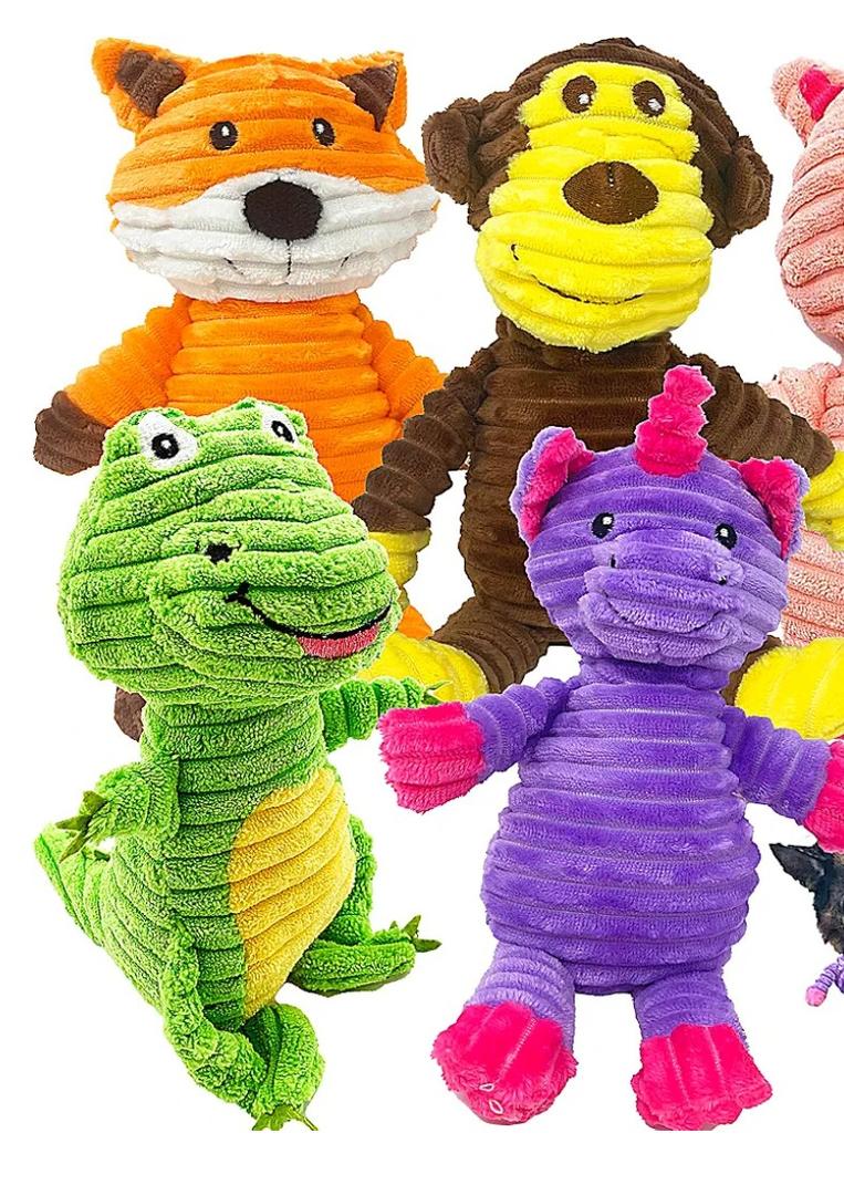 Jalousie Plush Toys Assortment Value Bundle Puppy Pet Mutt Squeak Toy for Medium Large Dogs (4 Pack Corduroy)