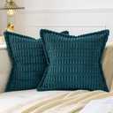 MIULEE Teal Corduroy Decorative Throw Pillow Covers Pack of 2 Soft Striped Pillows Pillowcases with Broad Edge Winter Modern Boho Home Decor for Couch Sofa Bed 18x18 Inch