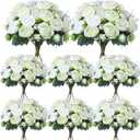 Geosar 8 Bundles Artificial Peonies Flowers Fake Silk Peony Bouquet Faux Peonies Flowers Bulk for Decoration Vase Floral Arrangements Wedding Party Table (White, Green)