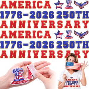 2 x Yungyan 70 Pcs 250th Anniversary Patch Iron on Chenille 4th of July Patriotic USA Liberty Embroidered Patch Flag Independence Day for Hats Backpacks Vests Bags Dog Harnesses