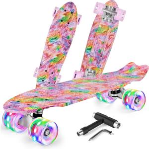 BELEEV 22 inch Skateboards for Kids, Cruiser Skateboard for Beginners Girls Boys Teens Adults, Mini Skateboards Classic Complete Skate Board with Skate T-Tool, Max Load 220 LBS