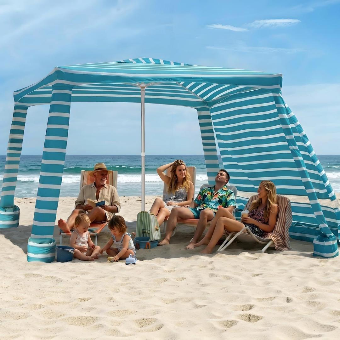 AMMSUN Portable Beach Cabana, 6.5x6.5ft Beach Canopy, Easy Set up and Take Down, UPF50+ Cabana Tent with Sand Pockets Anchors and Side Side Walls Wind Resistant Cabana Beach Tent for Whole Family
