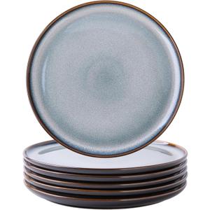 LERATIO Ceramic Dinner Plates Set of 6, 10.5 Inch Reactive Glaze Porcelain Plates, Modern Shape Dinnerware Dishes Set for Kitchen,Microwave&Dishwasher&Oven Safe, Scratch Resistant-Gray Blue