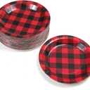 Aneco 60 Pieces Red and Black Plaid Paper Plates Disposable Plates Round Plates Party Supplies for Party, 7 Inches