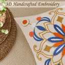 Embroidered Throw Pillow Cover 22x22 Classic Boho Floral Pattern Pillows Cover Outdoor Decorative Pillowcase,Durable Cozy Textured Cushion Case for Sofa Couch Bed Living Room,Orange Blue
