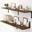 Fun Memories Rustic Brown 12 Inch Deep Floating Shelves Set of 2, Wall Mounted Shelf with Metal Brackets, Rustic Wood Wall Shelf for Bathroom, Kitchen and Living Room, Rustic Brown, 55W x 12D