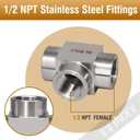 NPT 1/2 tee pipe fitting female thread 3 ways T adapter, stainless steel hose fitting tee t shape pipe connector for outdoor irrigation setup/pressure gauge, 4350 psi
