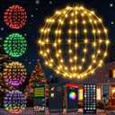 Joomer Smart RGB Christmas Hanging Ball Lights, 12in 108 LED Foldable Color Changing Xmas Light, App and Remote Control, Waterproof Outdoor Fairy Globe Lights for Christmas Decor (Non-Connectable)