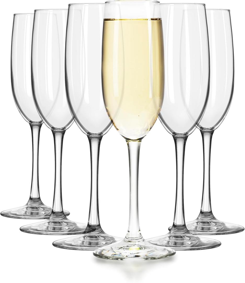 Libbey Champagne Flutes Set, 8 oz Elegant Stemmed Flute Glasses Set of 6, Dishwasher Safe Sparkling Wine Mimosa Glasses for Parties