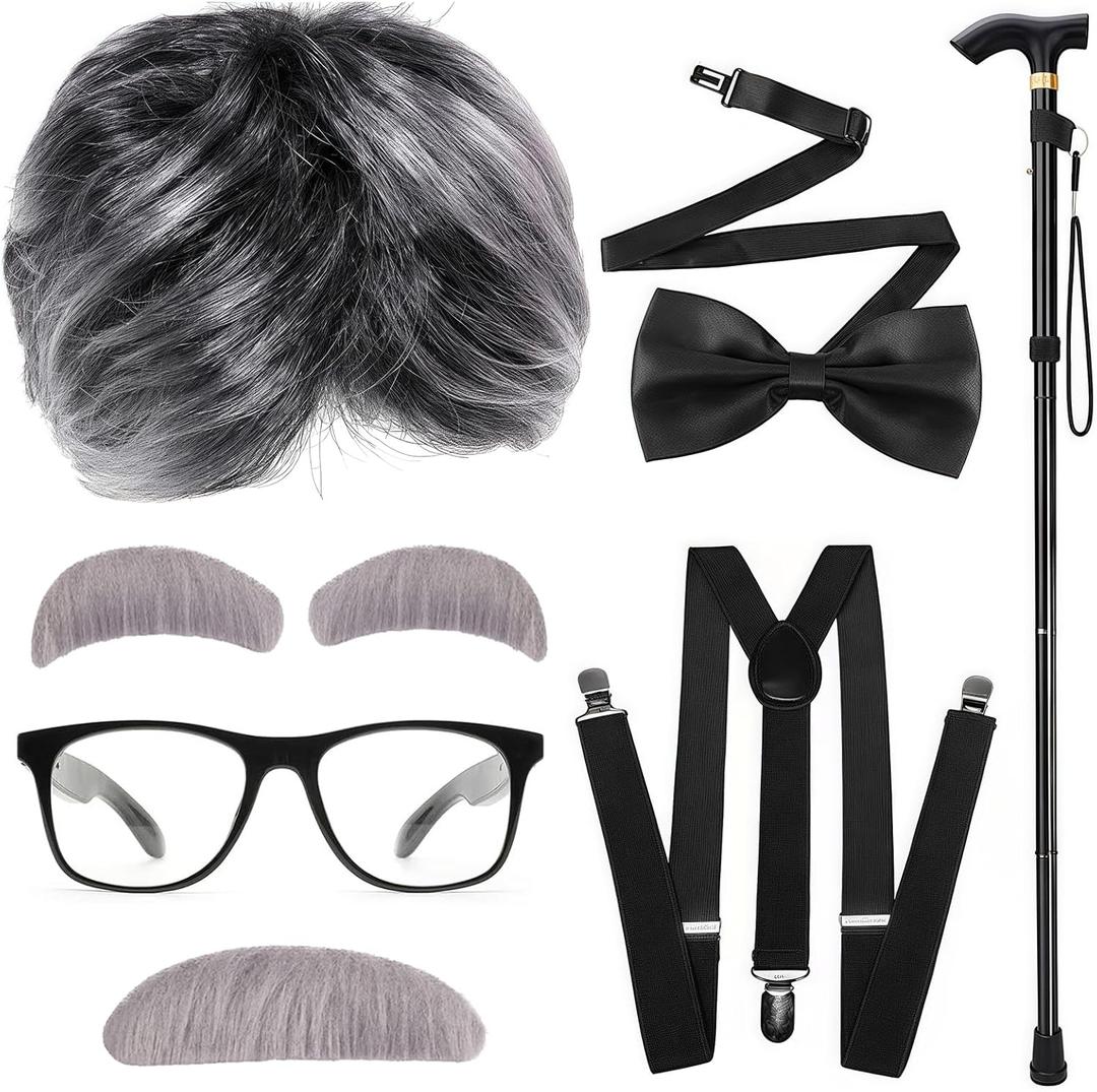Yaliuliu Old Man Costume for Kids and Boys  100 Days of School Costume Boys Dress Up, Grandpa Costume