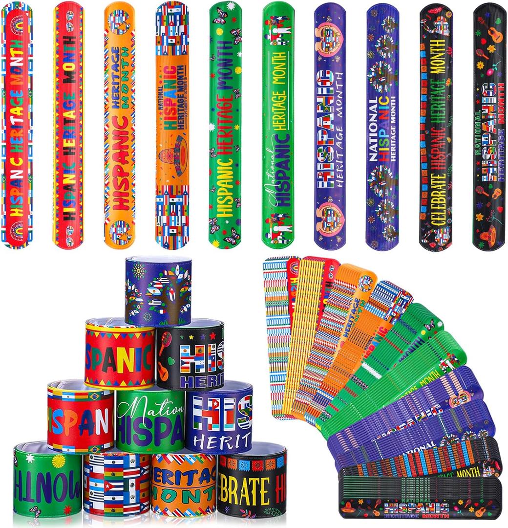 Leitee 100 Pieces Hispanic Heritage Month Slap Bracelets Bulk Latin American Spanish Slap Bracelets Classroom Decorations for Christian Bag Stuffers Gifts Sunday School Supplies