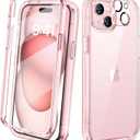Diaclara Designed for iPhone 15 Case, Full Body Rugged Case with Built-in Touch Sensitive Anti-Scratch Screen Protector, with Camera Lens Protector for iPhone 15 6.1" (Clear Pink)