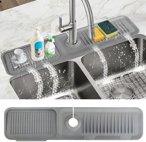 Pack of 2, Funileom 24 inch Silicone Kitchen Sink Splash Guard, 5° Slope Splash Guard for Kitchen Sink Area, Faucet Draining Mat for Kitchen Sink, Gray