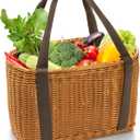 Wicker Shopping Basket with Handle, 15" x 10" x 7" Hand-Woven Picnic Basket, Open Top Market Harvest Basket for Food Storage, Kitchen Organization, Home Decor, Camping, Easter Eggs, Gifts