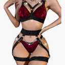 Lilosy Sexy Chain Strappy Garter Belt Women Lingerie Set Rave Outfits, Large