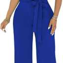 Dressy Jumpsuits for Women Elegant Sexy V-Neck Rompers Formal Evening Party Wide Leg Pant Suits (Large)