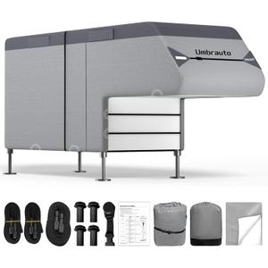 Umbrauto Truck Camper RV Cover 6-8ft: Waterproof Cabover Camper Cover, Upgraded 7 Layers Slide-in Camper Cover, Windproof Straps, Adhesive Patch for All Seasons