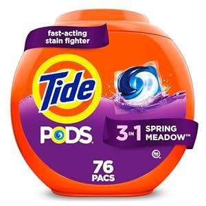 Tide PODS laundry detergent pacs, 3-in-1 Stain Remover, Odor Fighter, Color Protector, 76 Count, HE compatible, Spring Meadow Scent