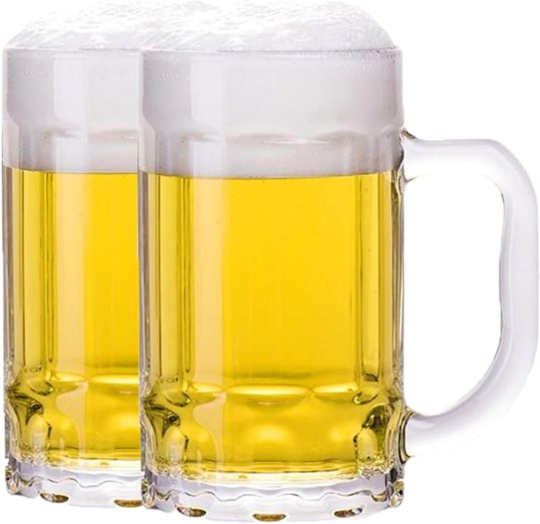 2 Pack Heavy Beer Mugs, Large Beer Glasses with Handle, 14 Ounce Glass Steins, Classic Beer Mug glasses Set