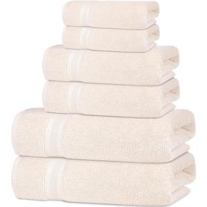 Quick-Dry, Soft & High Absorbent Bath Towels Cotton Turkish Bath Towel Set of 6 | Daily Use 100% Cotton Towels for Bathroom, Gym & More | Bathroom Towels Set (6 Pcs, Ivory Lace)