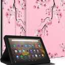 for Amazon Kindle Fire HD 8/8 Plus Tablet Case 10th/12th Generation for Women Girls Folio Cover Cute Fashion Design Girly Floral Flower Kawaii Pretty Unique Cases for Kindle Fire Case 8 Inch (3-Plum Blossom)