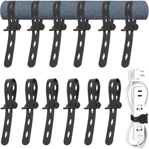 Nearockle 12Pcs Reusable Cable Ties, 10x0.6inch Elastic Silicone Cord Organizer Straps for Bundling and Organizing Cable Wires, Extendable Cable Management in Home, Kitchen, Closet, Office(Black)