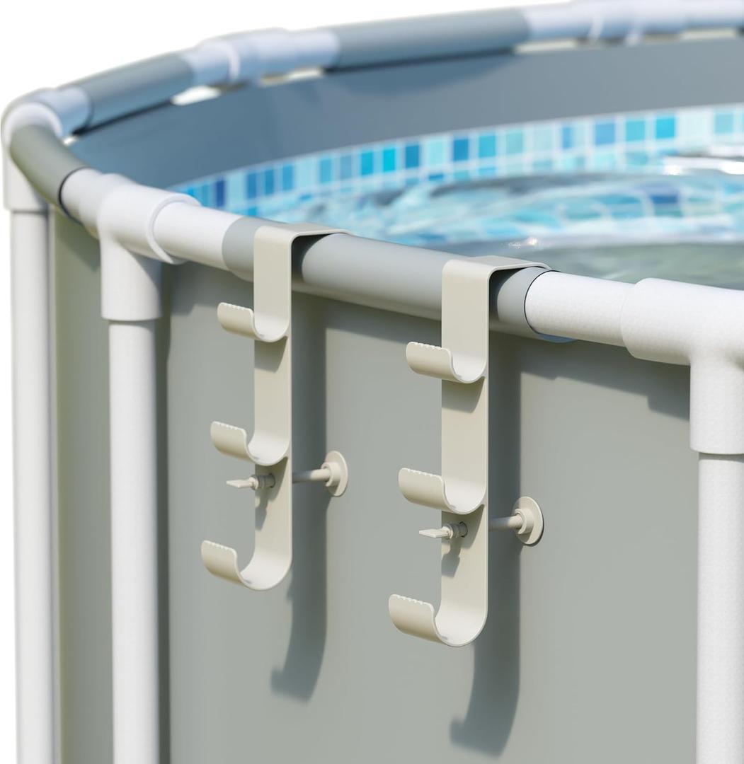 Pool Hooks for Poles - Adjustable 3-Hook Pool Pole Hanger for Above Ground Pool Accessories,Skimmer & Cleaning Tool Bracket for Above Ground Pool Maintenance