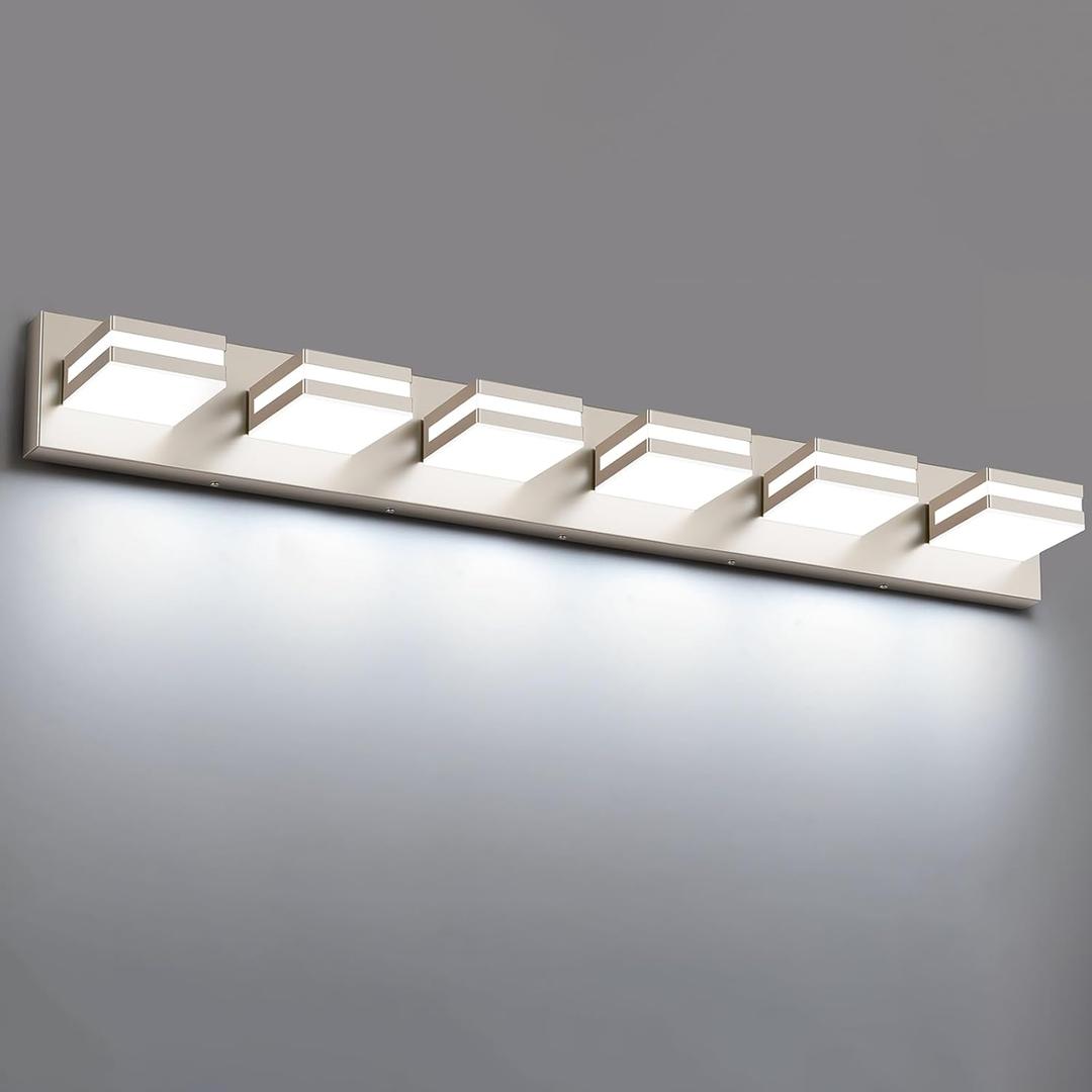 Bathroom Lights Fixtures Over Mirror, 360°Rotate Modern LED Vanity Lights for Bathroom, 48W Dimmable & High CRI Acrylic Wall Lighting, No Assembly Required (Brushed Nickel, 6-Light, 36 Inch)