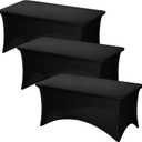 Fixwal 3 Pack Black Tablecloth Rectangle 4Ft, Stretch Spandex Fitted Table Cover for Party, Trade Show, Wedding, Buffet, Graduation, Vendor Stand
