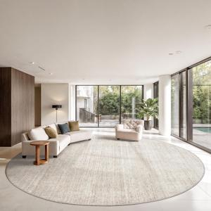 Valenrug Washable Round Area Rugs 8x8 - Stain Resistant 8ft Round Rugs for Living Room, Non Slip Backing Printed Rugs for Bedroom, Folable Machine Washable Area Rug (8ft, Beige)