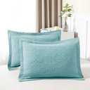 WINLIFE 100% Cotton Quilted Pillow Sham Floral Printed Pillow Cover (Standard, Aqua Blue) 26" x 20" (Pack of 2)