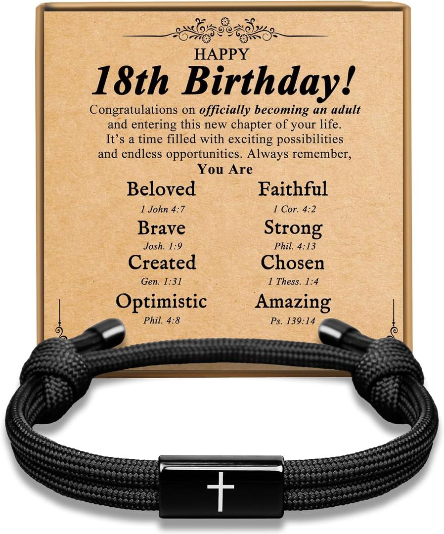 PEALICIOUS 18th Birthday Gifts for Boys, 18th Birthday Bracelets as 18th Birthday Decorations for Boys, Meaningful Christian Gifts with Happy 18th Birthday Card for 18 Year Old Son Grandson Nephew