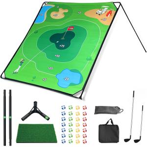 Golf Chipping Game Set  Portable Golf Practice Mat with 28 Balls, 2 Putters, Putting Mat & Carry Bag  Indoor Outdoor Backyard Golf Set for Kids, Dads & Family Fun