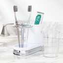 mDesign Plastic Toothpaste and Toothbrush Holder Center with Cup/Cover - Organizer for Bathroom Vanity Countertop - Holds Paste, Floss, Accessories - Hyde Collection - White/Chrome