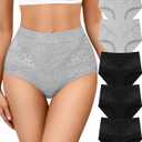 Women's Cotton Underwear Slight Tummy Control High Waisted Postpartum Panties Ladies Soft Full Coverage Briefs 5 Pack (XXL)