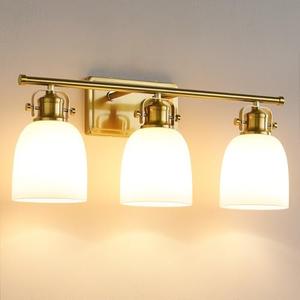 KAISITE Gold Bathroom Light Fixture Over Mirror 3-Light Bathroom Vanity Light with Milky White Glass Shades 22.8Inch E26 Mid Century Modern Light Fixtures for Bathroom Restroom