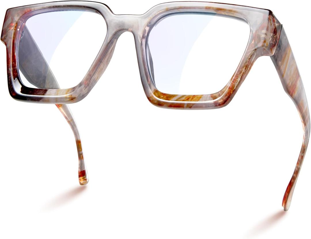 livho Oversized 99% Blue Light Glasses for Woman - Rectangle Fashion Glasses for Computer, Chic Preppy Frame - Anti Eyestrain (Amber Marble)