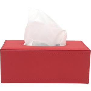 (1PCS) Rectangle Tissue Box Napkin/Holder/Cover in Leather - Large, Waterproof, Long Rectangular Facial Paper Holder in Vintage Style - Ideal for Office, Car & Home Decor (Red)
