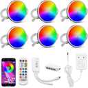 Cefrank RGB LED Puck Lights with Remote & App Control, Color Changing Under Cabinet Lighting with Music Sync, Dimmable Multi-Color Disc Lights for Backlight, Shelf, Showcase (6 Pack)